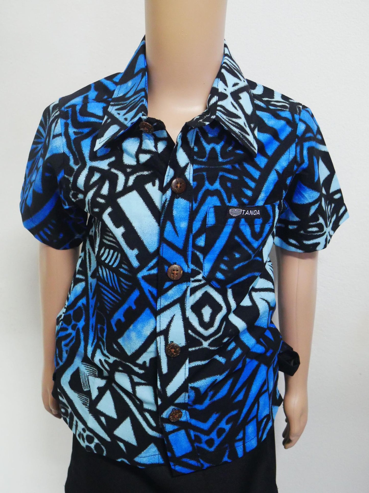 Tanoa Samoa Boy's Blue Shirt (Light Blue & Black)