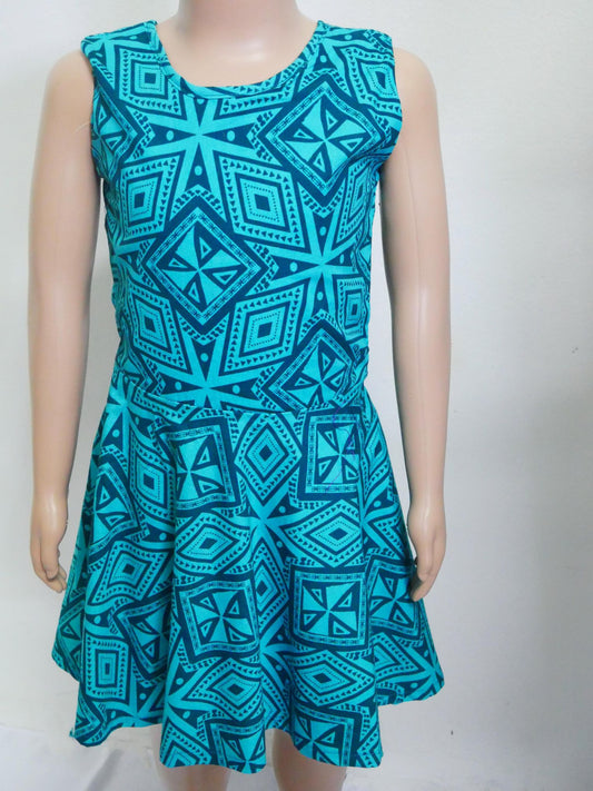 Tanoa Samoa Girl's Blue Dress (Jade Blue)