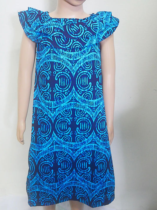 Tanoa Samoa Girl's Off-shoulder Dress (Blue)