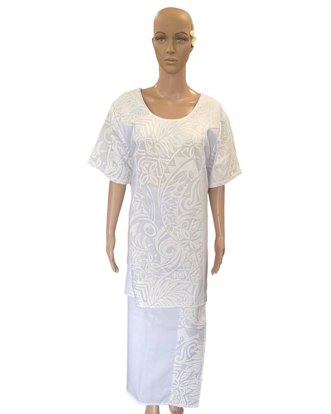 Polynesian Fashion Women's White Puletasi Short Sleeve