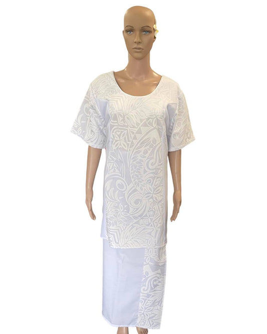 Polynesian Fashion Women's White Puletasi Short Sleeve