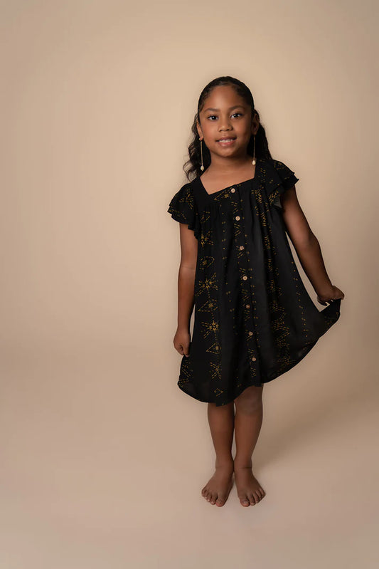 Tanoa Samoa Girl's Dress Pua Malu ( Black & Gold )